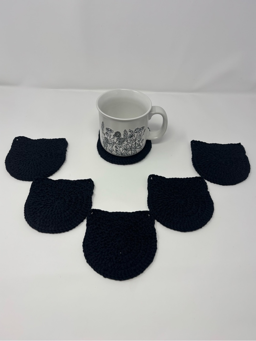 Black Cat Ear Crochet Coasters (Set of 6)